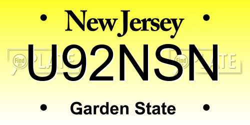 U92NSN New Jersey License Plate