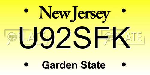 U92SFK New Jersey License Plate