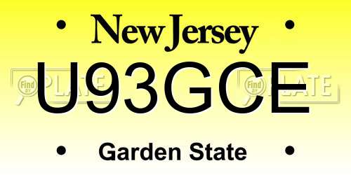 U93GCE New Jersey License Plate