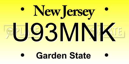 U93MNK New Jersey License Plate