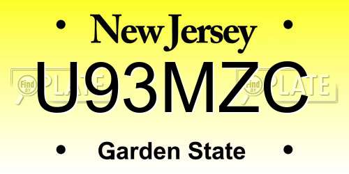 U93MZC New Jersey License Plate