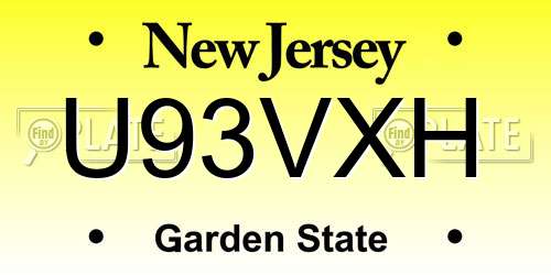 U93VXH New Jersey License Plate