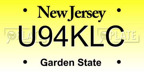 U94KLC New Jersey License Plate