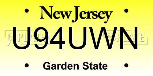 U94UWN New Jersey License Plate