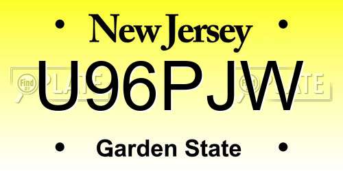 U96PJW New Jersey License Plate