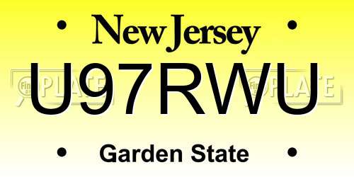 U97RWU New Jersey License Plate