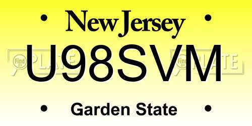 U98SVM New Jersey License Plate
