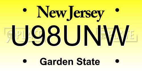 U98UNW New Jersey License Plate
