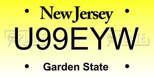 U99EYW New Jersey License Plate