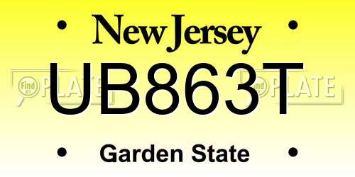 UB863T New Jersey License Plate