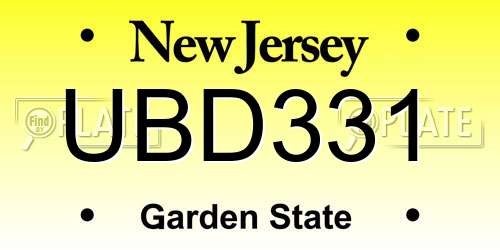 UBD331 New Jersey License Plate