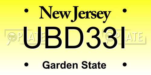 UBD33I New Jersey License Plate