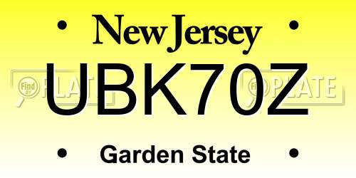 UBK70Z New Jersey License Plate