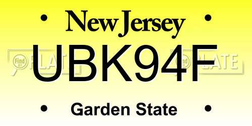 UBK94F New Jersey License Plate