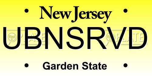 UBNSRVD New Jersey License Plate