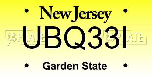 UBQ33I New Jersey License Plate