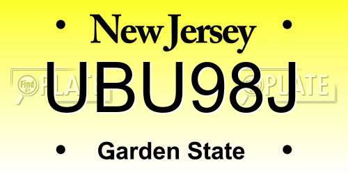 UBU98J New Jersey License Plate
