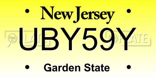 UBY59Y New Jersey License Plate