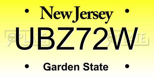 UBZ72W New Jersey License Plate