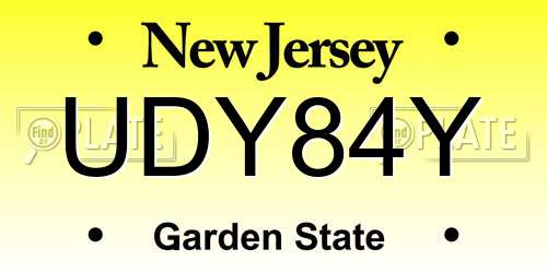 UDY84Y New Jersey License Plate