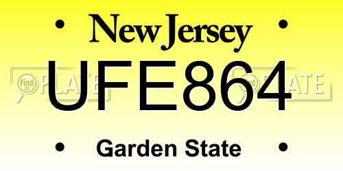 UFE864 New Jersey License Plate