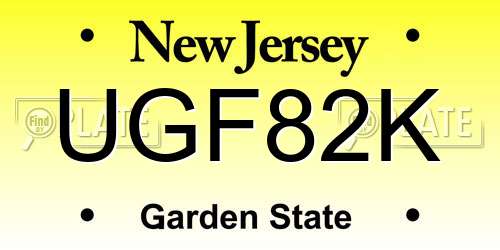 UGF82K New Jersey License Plate