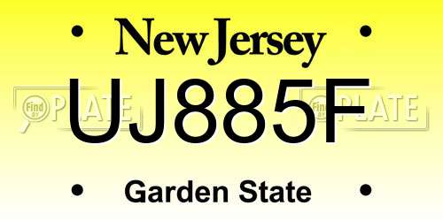 UJ885F New Jersey License Plate