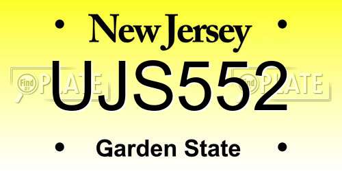 UJS552 New Jersey License Plate