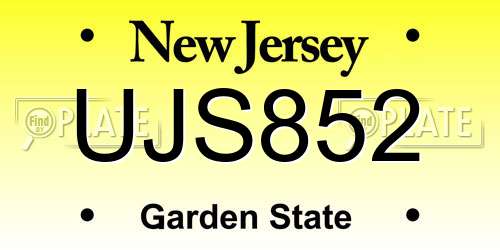 UJS852 New Jersey License Plate