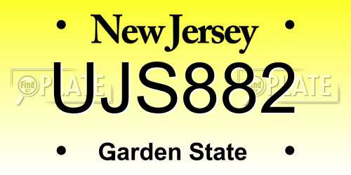 UJS882 New Jersey License Plate