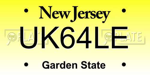 UK64LE New Jersey License Plate