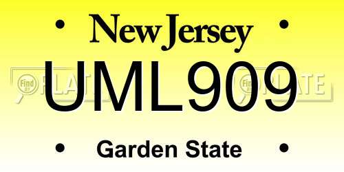 UML909 New Jersey License Plate