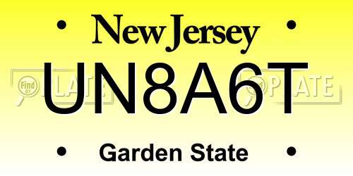 UN8A6T New Jersey License Plate