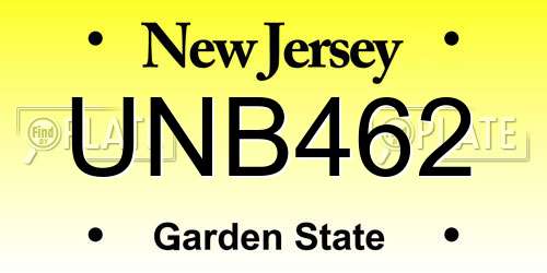 UNB462 New Jersey License Plate