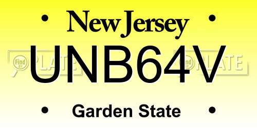 UNB64V New Jersey License Plate