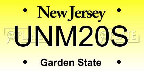 UNM20S New Jersey License Plate