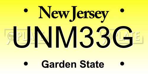 UNM33G New Jersey License Plate
