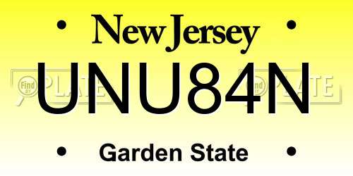 UNU84N New Jersey License Plate