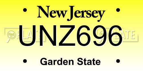 UNZ696 New Jersey License Plate