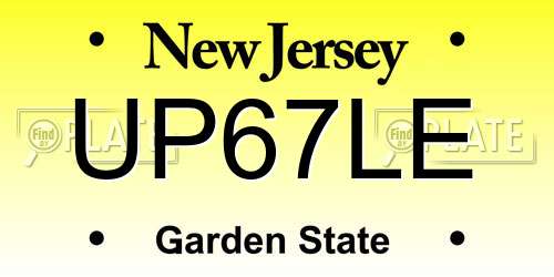 UP67LE New Jersey License Plate