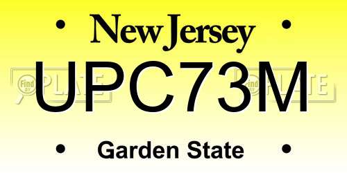 UPC73M New Jersey License Plate