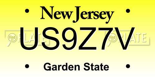 US9Z7V New Jersey License Plate