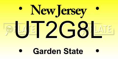UT2G8L New Jersey License Plate
