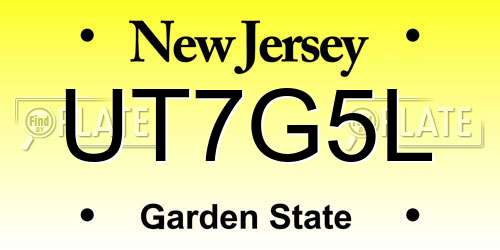 UT7G5L New Jersey License Plate