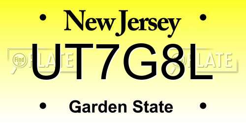UT7G8L New Jersey License Plate
