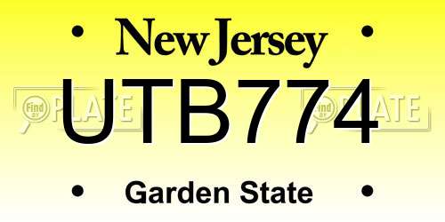 UTB774 New Jersey License Plate