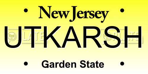 UTKARSH New Jersey License Plate
