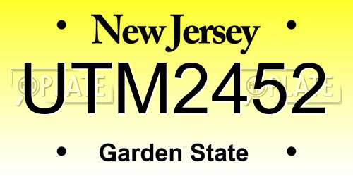 UTM2452 New Jersey License Plate