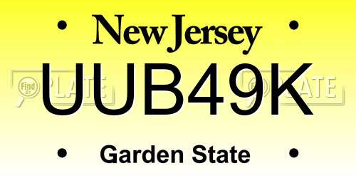 UUB49K New Jersey License Plate