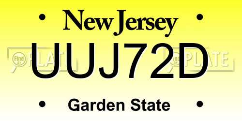 UUJ72D New Jersey License Plate